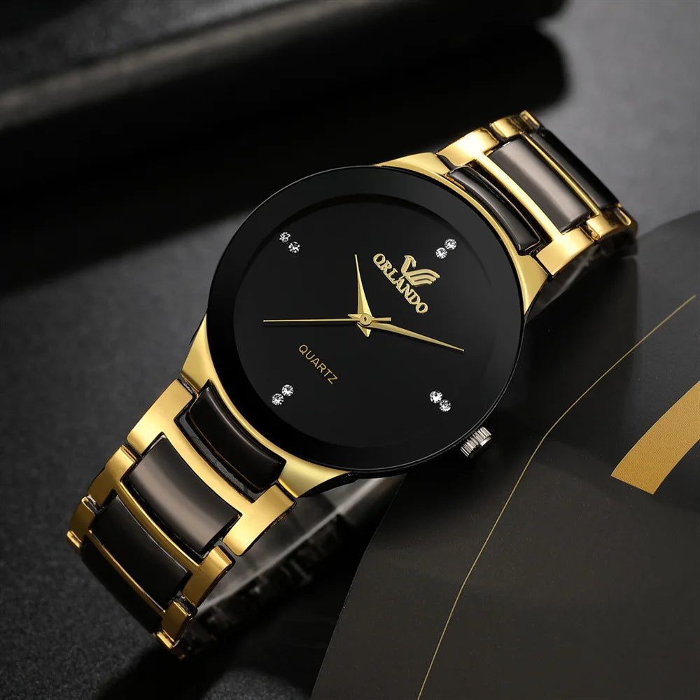 Ansoff men's black dial steel quartz business watch with sleek design and silver accents, displayed on a white background.