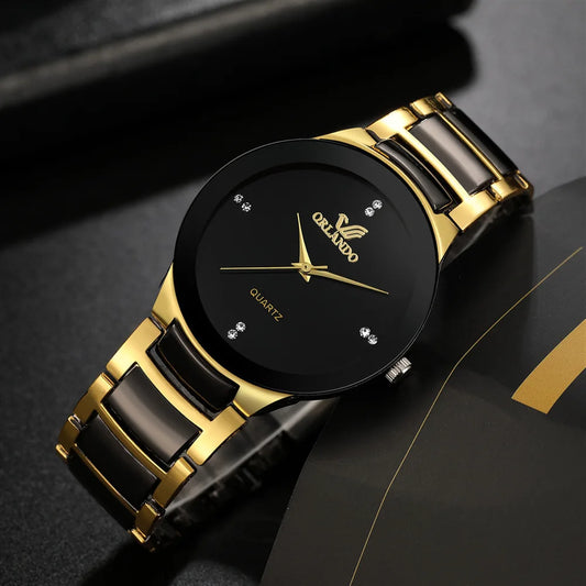 Ansoff men's black dial steel quartz business watch with sleek design and silver accents, displayed on a white background.