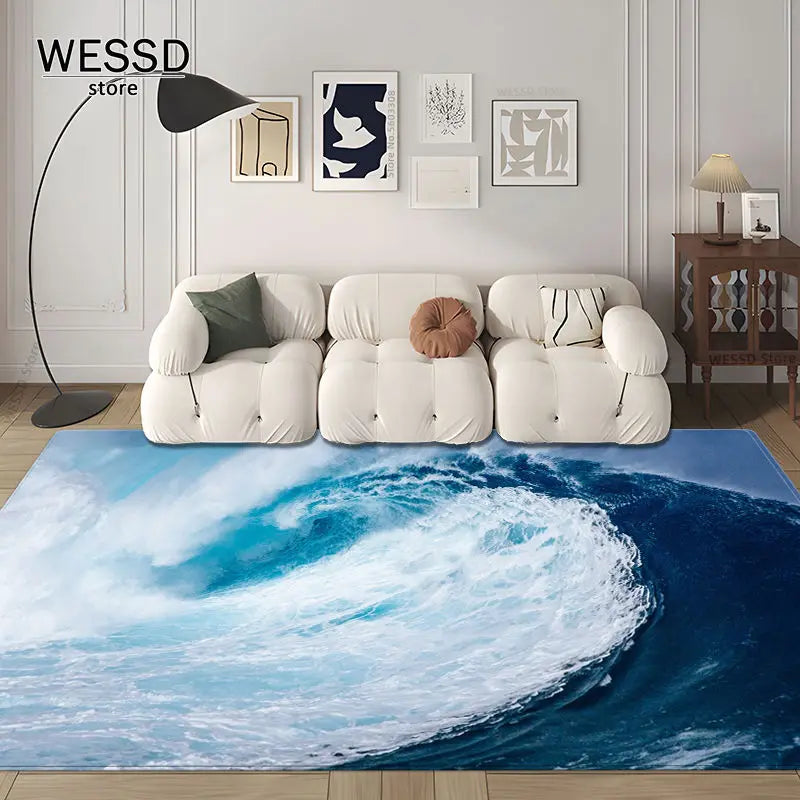 3D Waves Carpet Bedroom Floor Rug Large For Living Room Marine Style Sea Sofa Carpet Room Decoration Kitchen Mat Non-slip