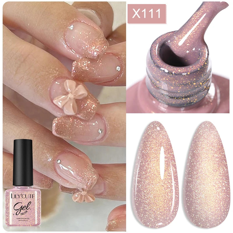 LILYCUTE 5ML Champagne Gold Reflective Glitter Liner Gel Nail Polish Bright Sparkling French Semi Permanent Nail Painting UV Gel