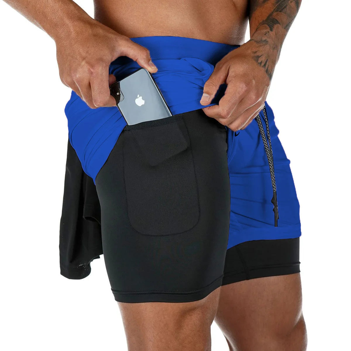 Men's camo running shorts by Ansoff, 2-in-1 gym sports shorts with quick-dry fabric for workout and jogging.