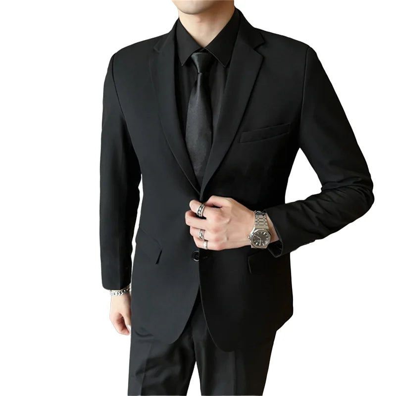 Men's casual formal suit by Ansoff featuring a blazer and trousers in solid color, suitable for business, weddings, and four seasons.