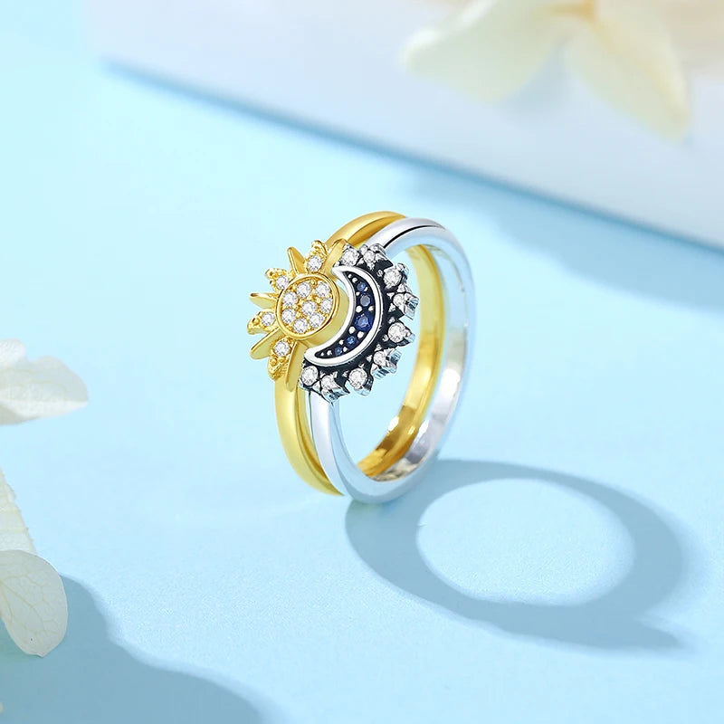 Sterling silver rings for women featuring a crown, love heart, wishbone design with rose gold accents and crystal details by Ansoff