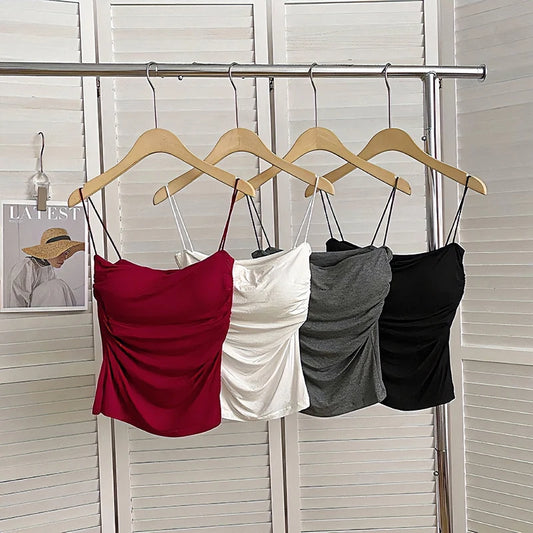 Top Sexy Summer Tank Top Women Spaghetti Strap Sleeveless Vest Camisole Party Bra Tops Club Outfits Skinny Black Crop Top