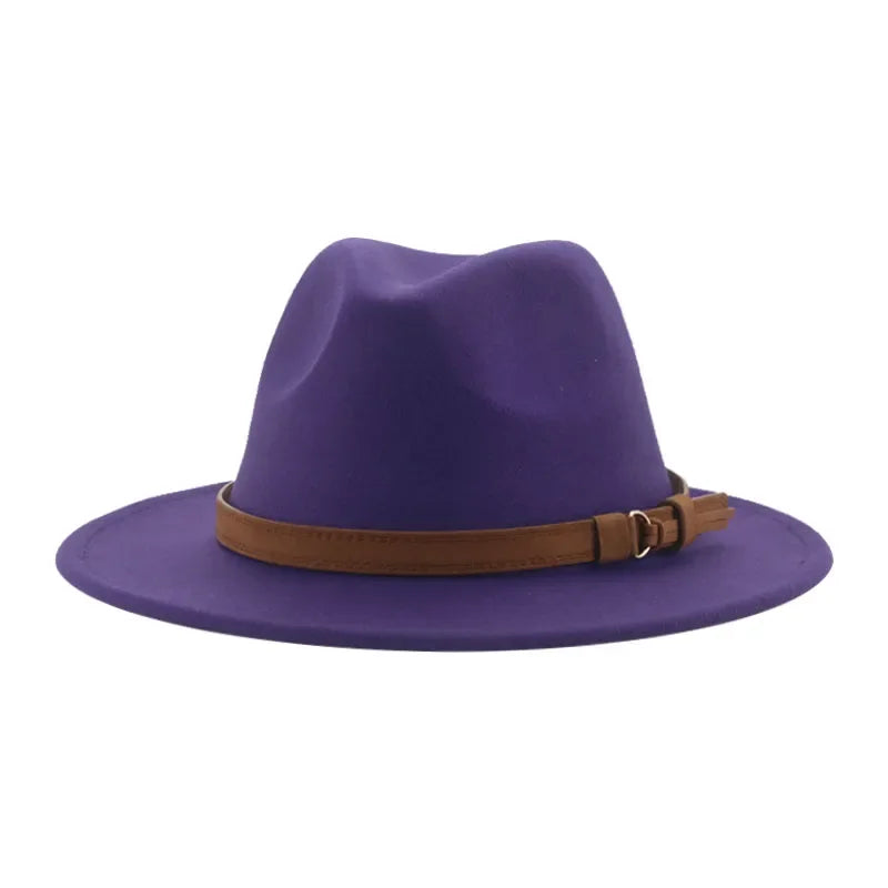 Ansoff fedora hat with wide brim, solid color, band and belt, suitable for women and men, in khaki and black for winter.