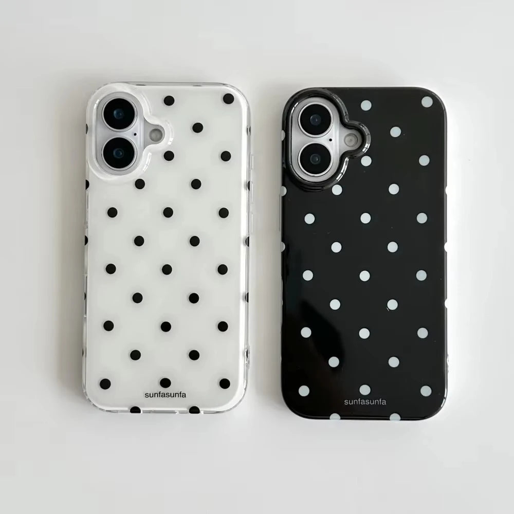Minimalist Black White Polka Dot Phone Case For iPhone 17 Air 16 Pro Max 15 14 Plus 13 12 Mini 11 Shockproof Silicone Back Cover - Acros