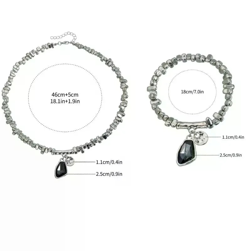 1/2Pcs Fashion Irregular Elegant Cut Crystal Pendant Set Necklace & Bracelet Sparkling Metal Jewelry Gift For Women ﻿
