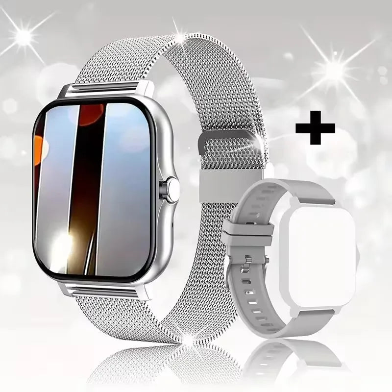 Ansoff Smart Watch with 2.01-inch HD display showing weather forecast, message preview, and sport modes for men and women.