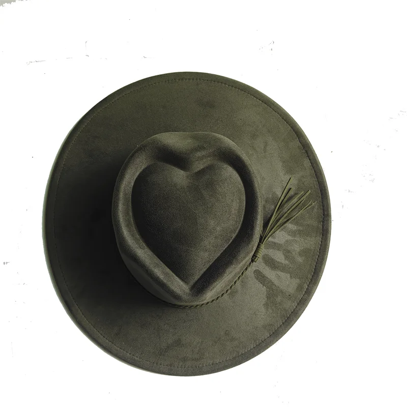 Dark turquoise suede fedora hat with heart and arrow embellishments, suitable for men and women, autumn winter felt jazz hat by Ansoff