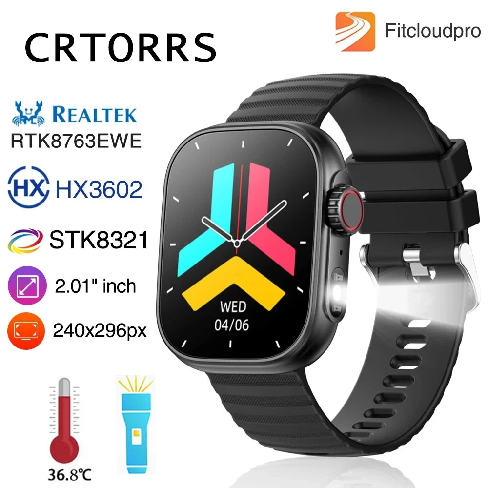 Ansoff smart smartwatch with flashlight, body temperature monitor, fitness tracking, waterproof design, and Bluetooth call feature.