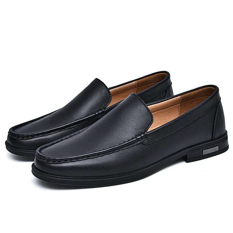 Luxury Brand Business Shoes Classic Brown Leather Shoes Men's Low Heel Loafers Shoes Comfortable and Breathable Wedding Shoes - Acros