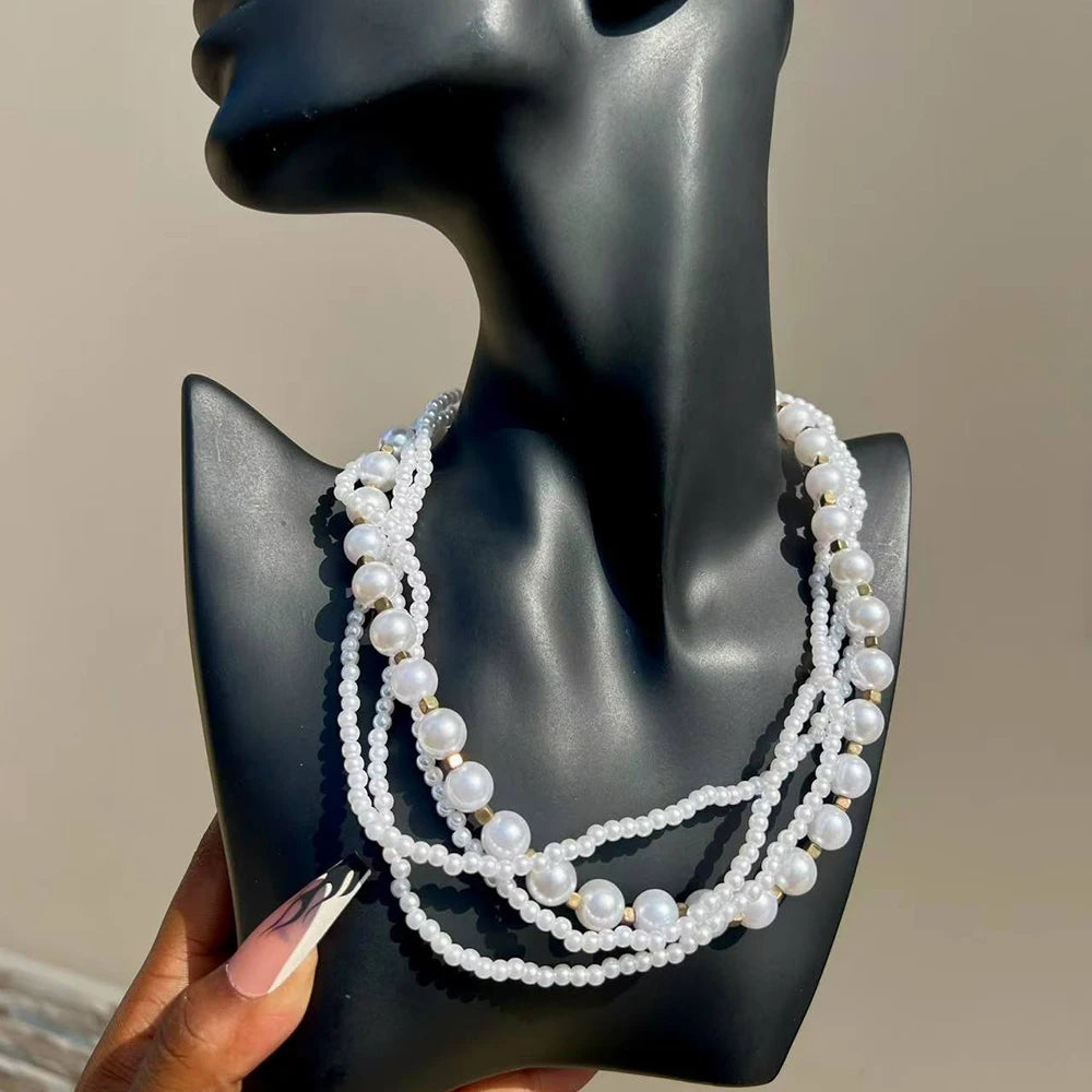 Elegant Imitation Big White Pearl Necklace Earring Jewelry Set for Women Party Wedding Pearl Accessories