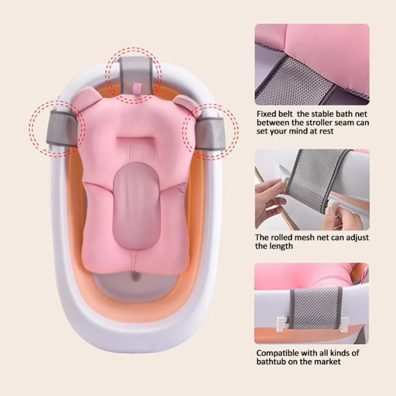 Ansoff baby shower bath tub pad, soft non-slip cushion with animal design, providing safety and support for newborns in the bathtub.
