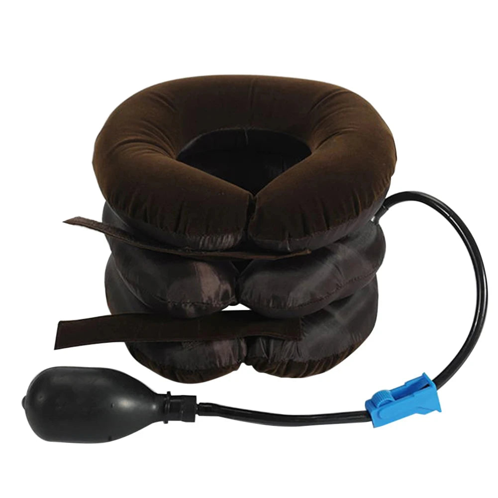 Ansoff inflatable neck stretcher support with three tubes for cervical traction and stress relief, suitable for home or office use.