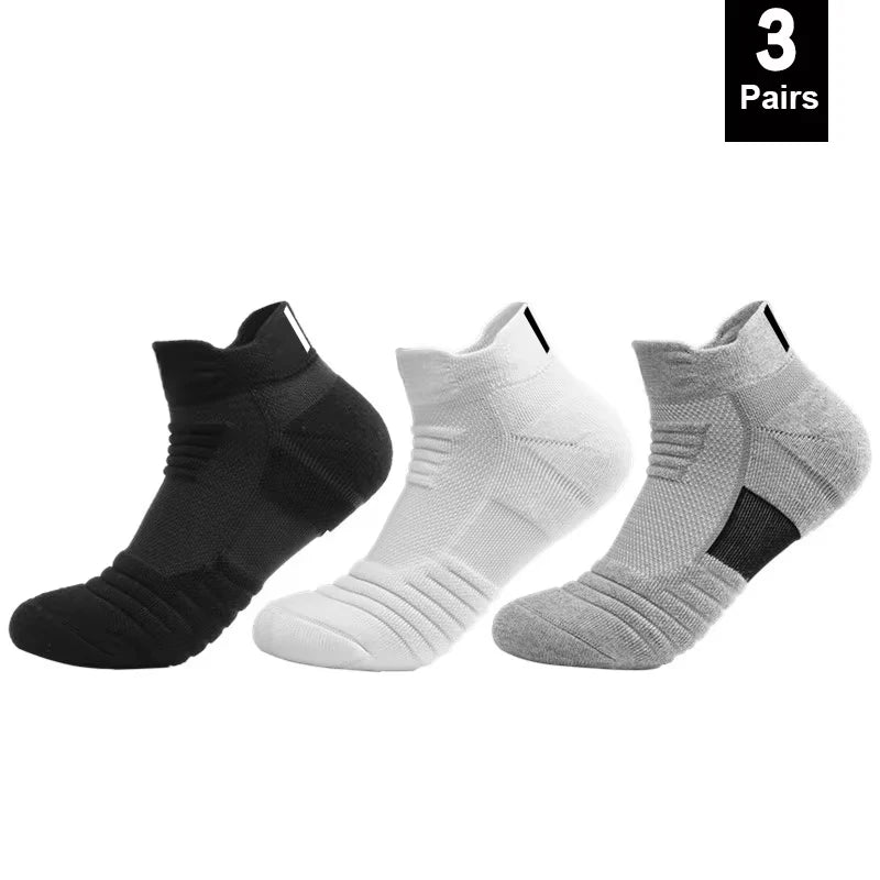 Ansoff men's anti-slip cotton football socks in black, short and long tube styles, breathable and deodorizing for sports use.