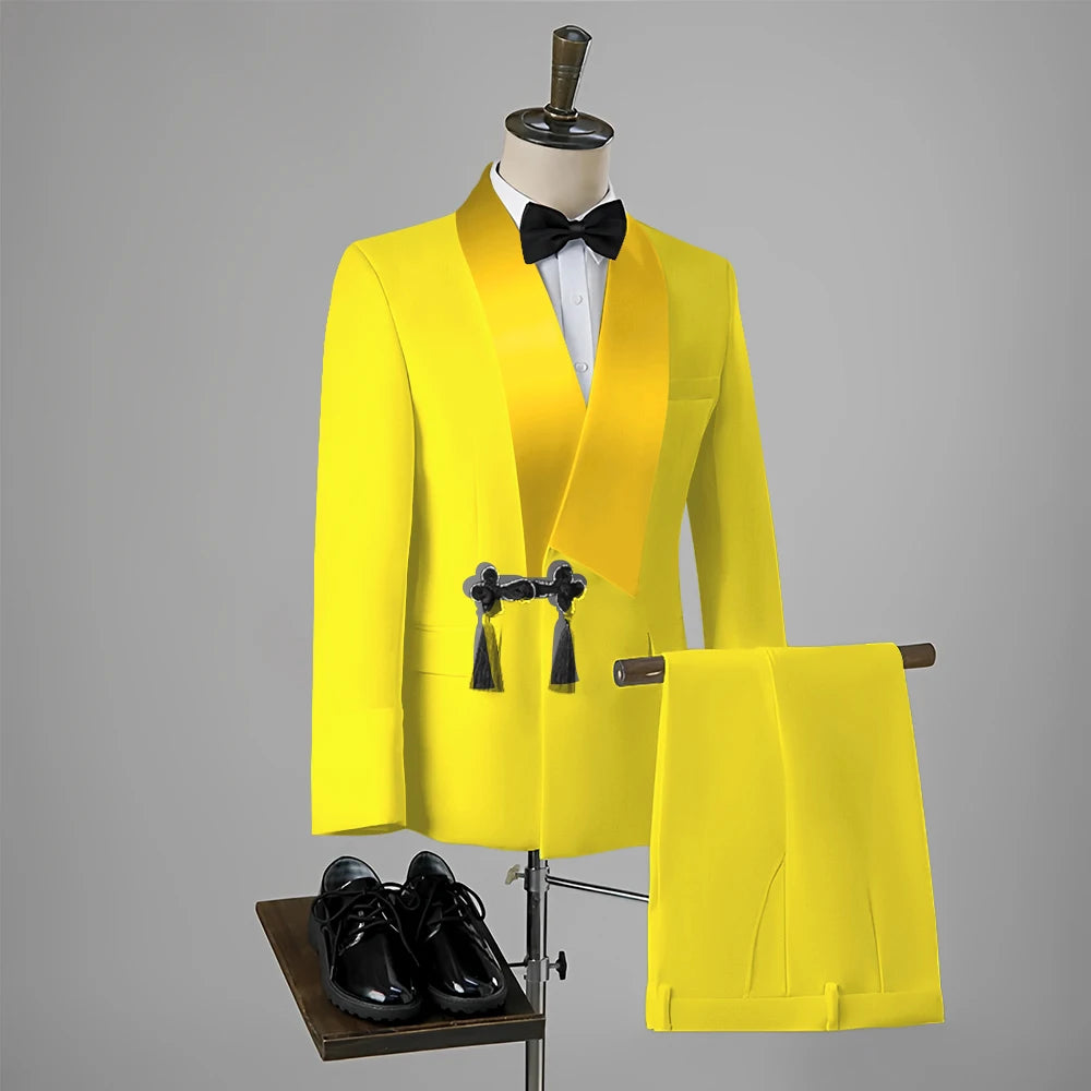 Ansoff men's slim fit tuxedo suit with wedding tassel shawl lapel, single button blazer, and matching pants for formal occasions.