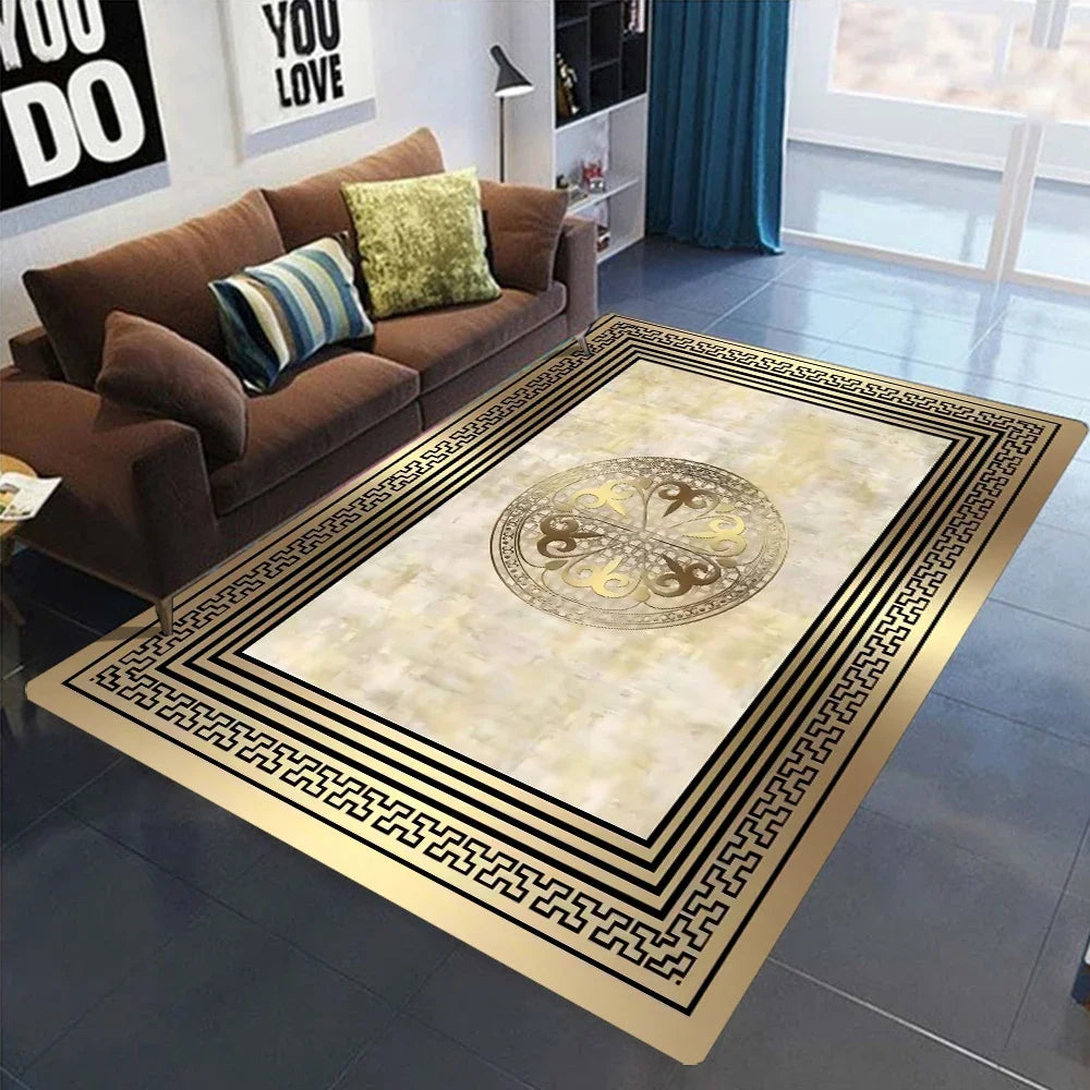 Gold Black Geometric Carpets Nordic Luxury Living Room Rugs for Bedroom Sofa Table Beside Large Area Rug Home Decor Mats Tapete