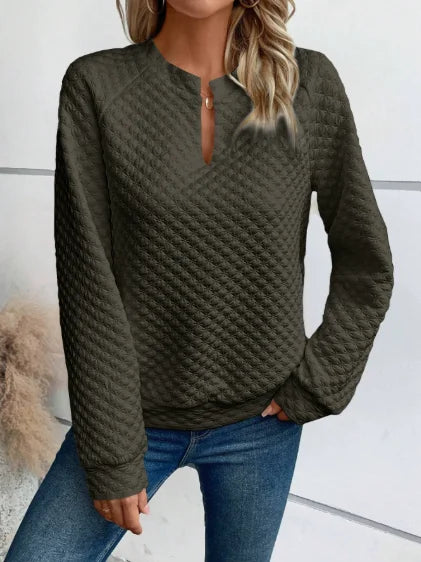 Women Sweatshirt 2025 Spring Autumn Latest Fashion Solid Color Deep V-Neck Pullover Long Sleeved Casual Hoodie Loose Sporty Top - Acros