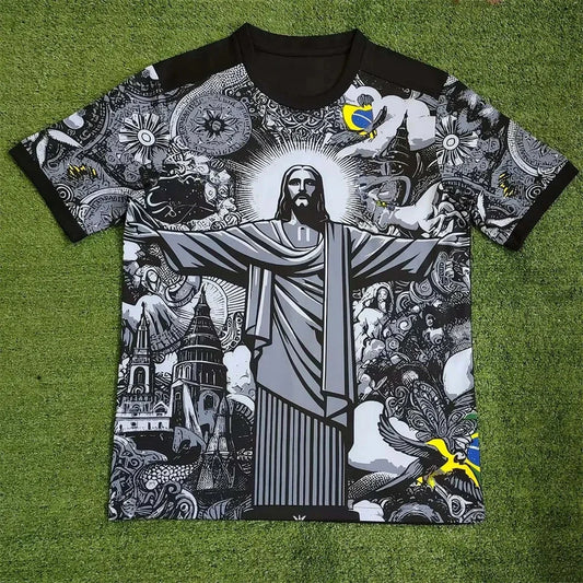 Ansoff Brazil summer football training top, black and grey quick-drying jersey with Jesus graphic for adults and children.