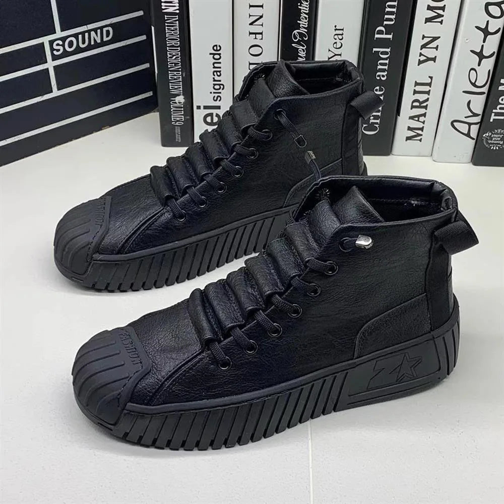 Ansoff men's autumn and winter lace-up casual boots with high-quality leather, outdoor British style footwear, side view.