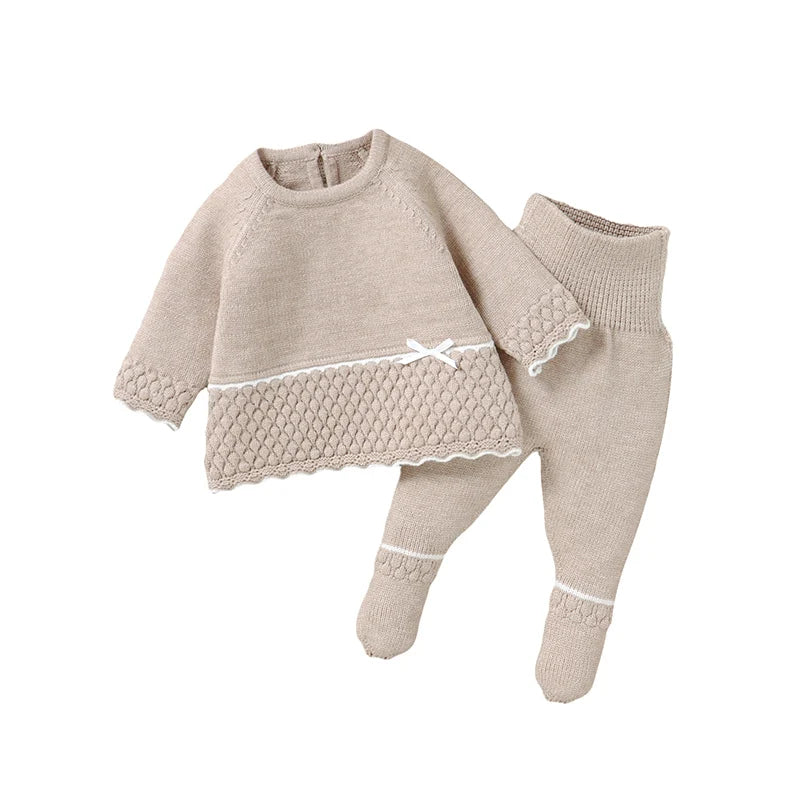 Baby Clothes Set Knit Newborn Girl Sweater Dress +Pants Foot Wrap Warm Fall Infant Top Pullover +Trousers 2pcs Fashion Cute 0-9M