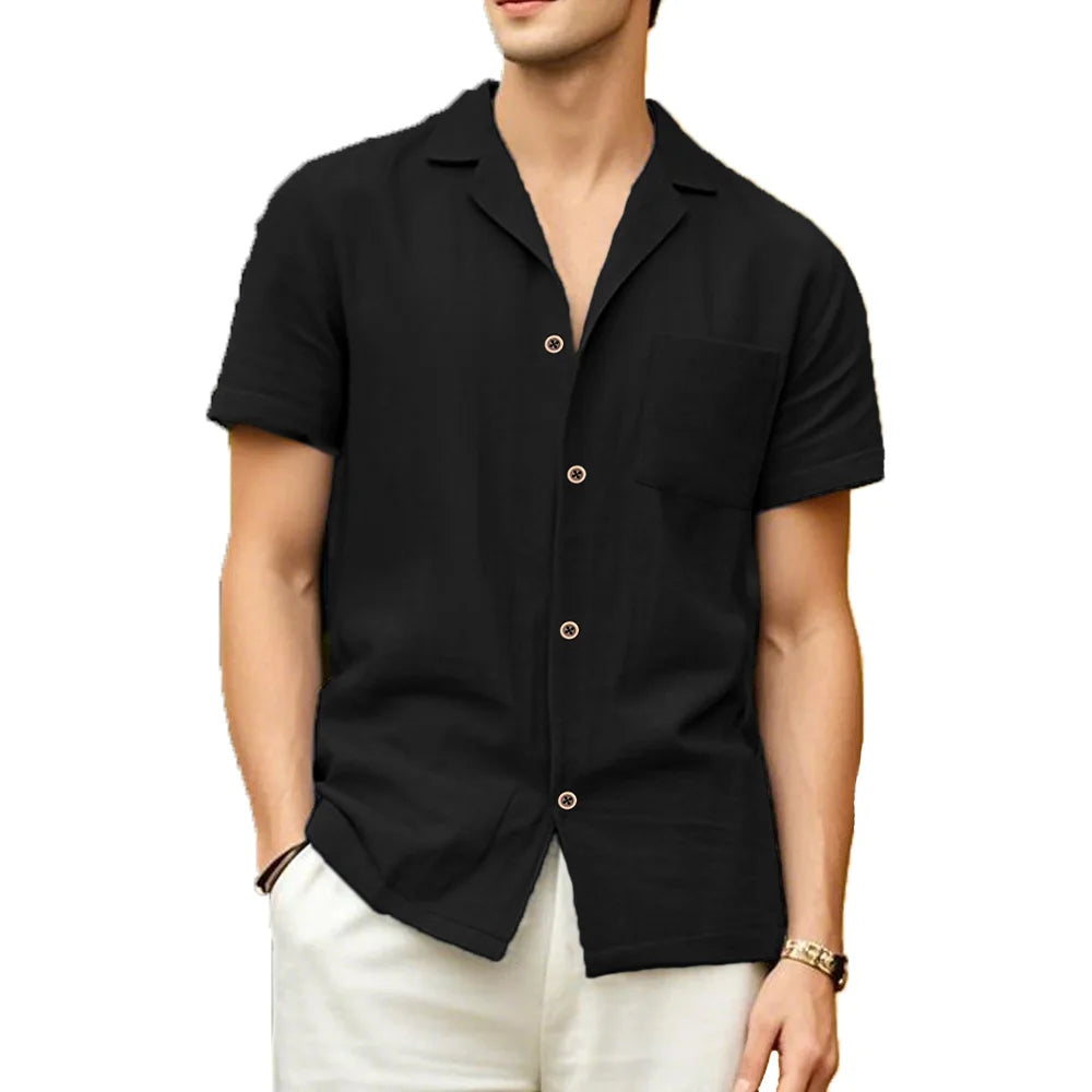Men's lightweight, breathable short-sleeved casual shirt by Ansoff in solid color, ideal for summer beach vacations.