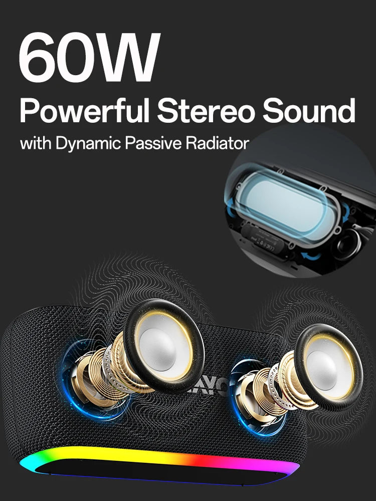 OHAYO Speakers Bluetooth 6.0 Wireless: 60W Loud Speaker with Bass, Dynamic RGB Beat Lights, Portable Speaker for Desktop,Outdoor