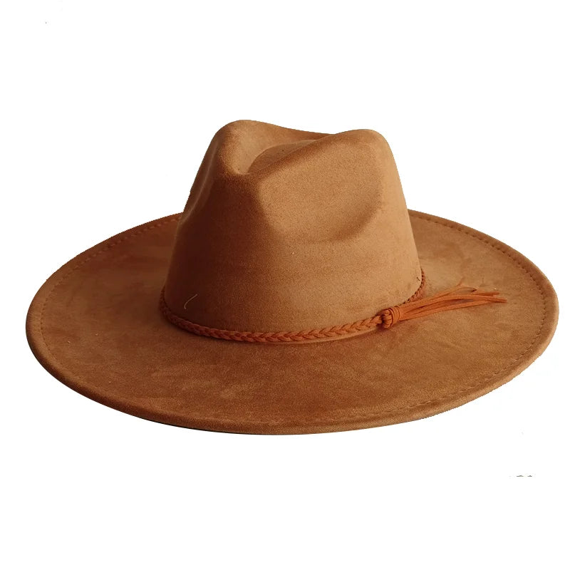 Ansoff malachite green suede fedora hat with wide brim, suitable for men and women, perfect for autumn and winter wear.