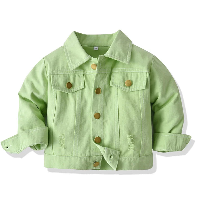 Ansoff boys' denim jacket, short coat with single-breasted design, casual children's spring/autumn outerwear, front view.