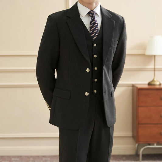 Ansoff men's fitted summer wedding suit set with double-button blazer, ideal for parties and formal ceremonies.