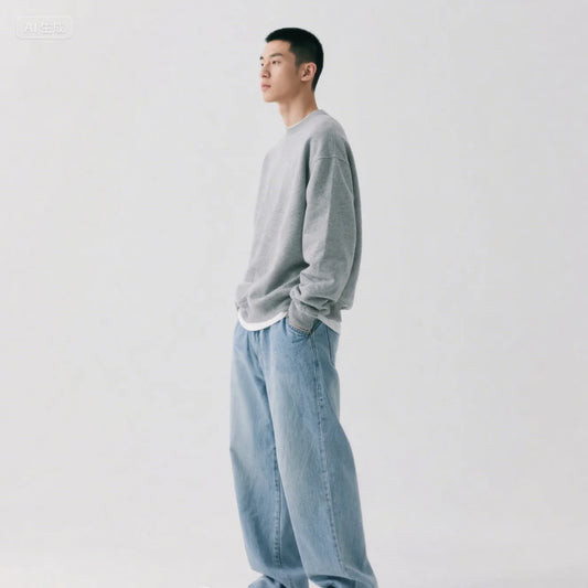 Ansoff men's large denim jeans for teens, baggy streetwear trousers, casual fashion for men and boys, front view.