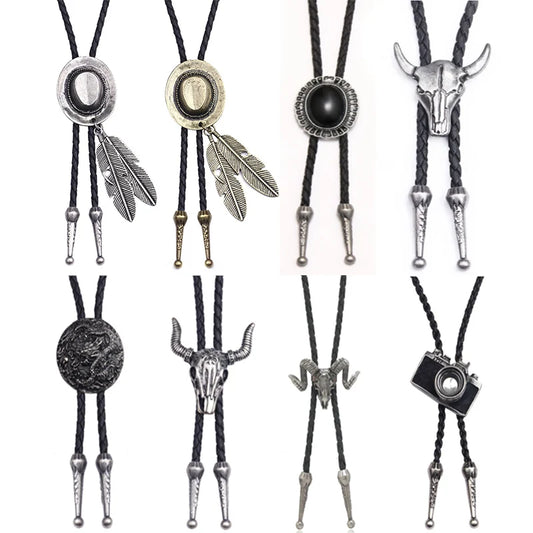 Vintage Cowboy Jazz Hat Alloy mens bolo tie Men Women Leather Rope Long Necklace Sweater Chain shirts Bolo Tie Men Accessories