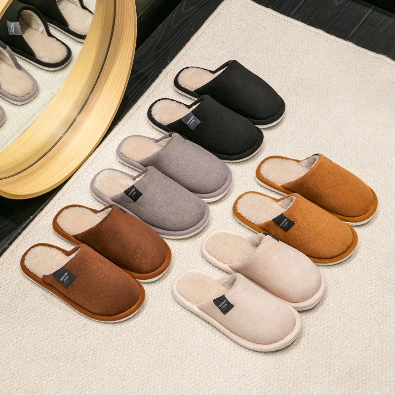 Household Indoor Men's Slippers Autumn and Winter Home Floor for Guests Lightweight Quiet Non-slip Suede Fabric Couple's Shoes - Acros