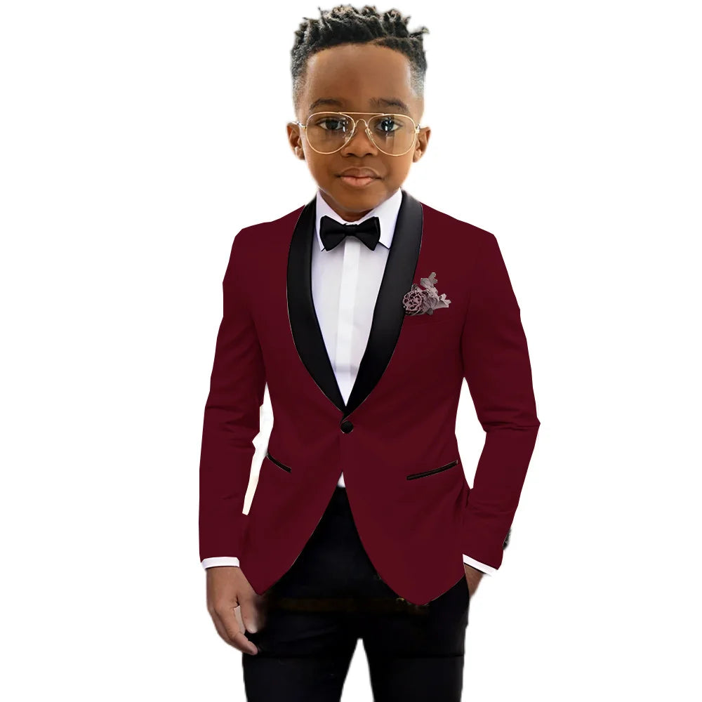 Ansoff boys' slim fit tuxedo suit with shawl lapel, two-piece set for wedding or formal parties, includes jacket and trousers.