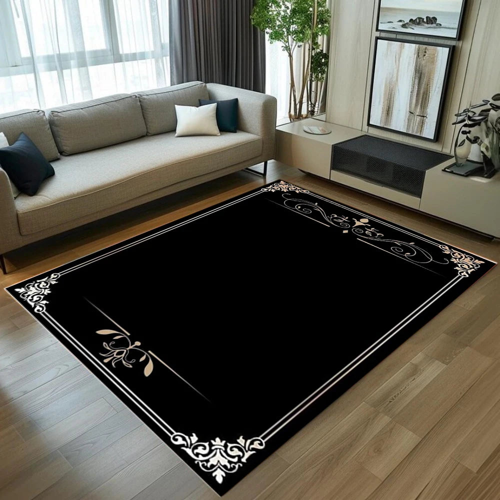 Minimalist Nordic Style Carpet Black Border Printed Carpet Anti Slip Entrance Door Mat Living Room Bedroom Decoration Rug