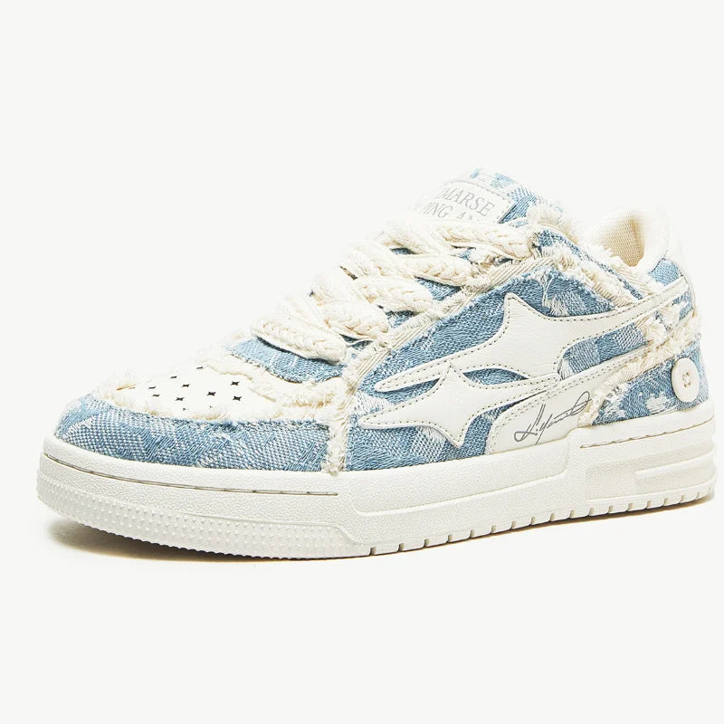 Ansoff men's white leather tennis shoes with retro star design, casual outdoor sneakers for men and women, sporty and stylish.