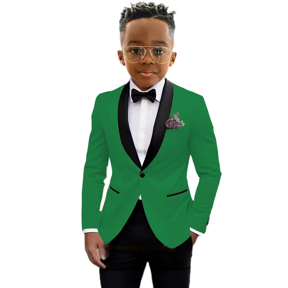 Ansoff boys' slim fit tuxedo suit with shawl lapel, one-button jacket and matching pants, ideal for weddings and formal parties.
