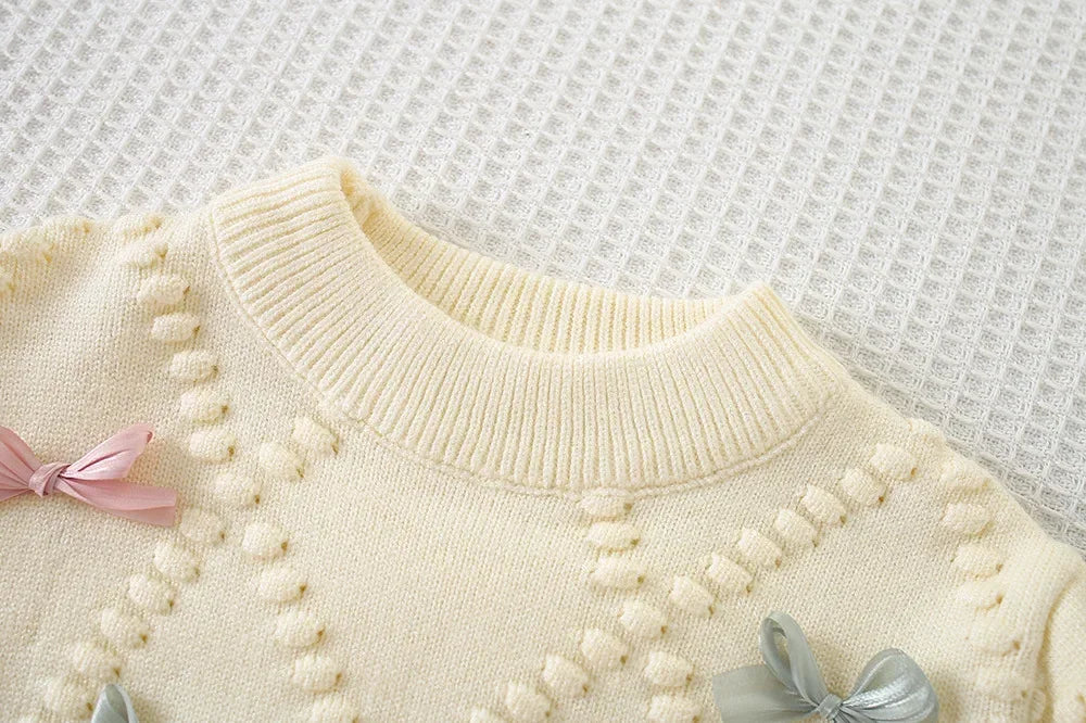 Children's Clothing Sets Bow Knit Top + Pleated Skirt Winter Baby Girl Clothes Knit Sweater for 2 -6 Years Toddler Girl Cardigan