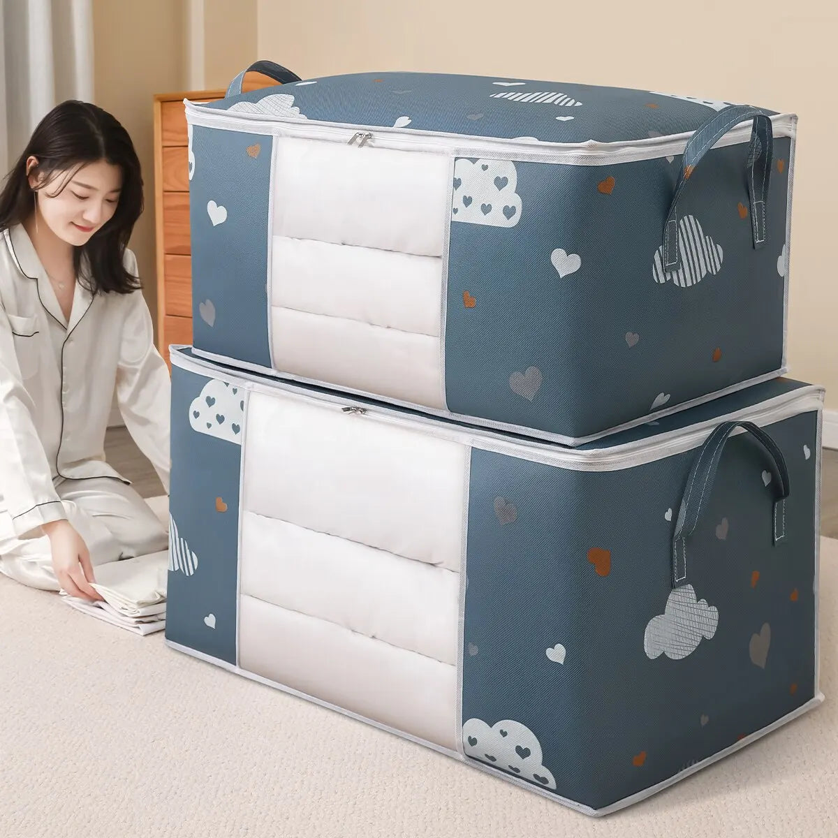 Large Capacity Clothes Storage Bag Organizer With Reinforced Handle Suitable For Blankets Bedding Foldable With Sturdy Zipper - Acros