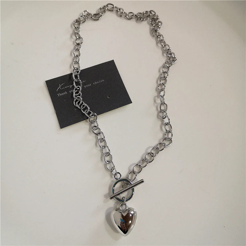 Punk Rock Black Heart Cross Pendant Chain Necklace For Men Women Cool Hip Hop Street Vintage 90s Y2K Grunge Goth Accessories - Acros
