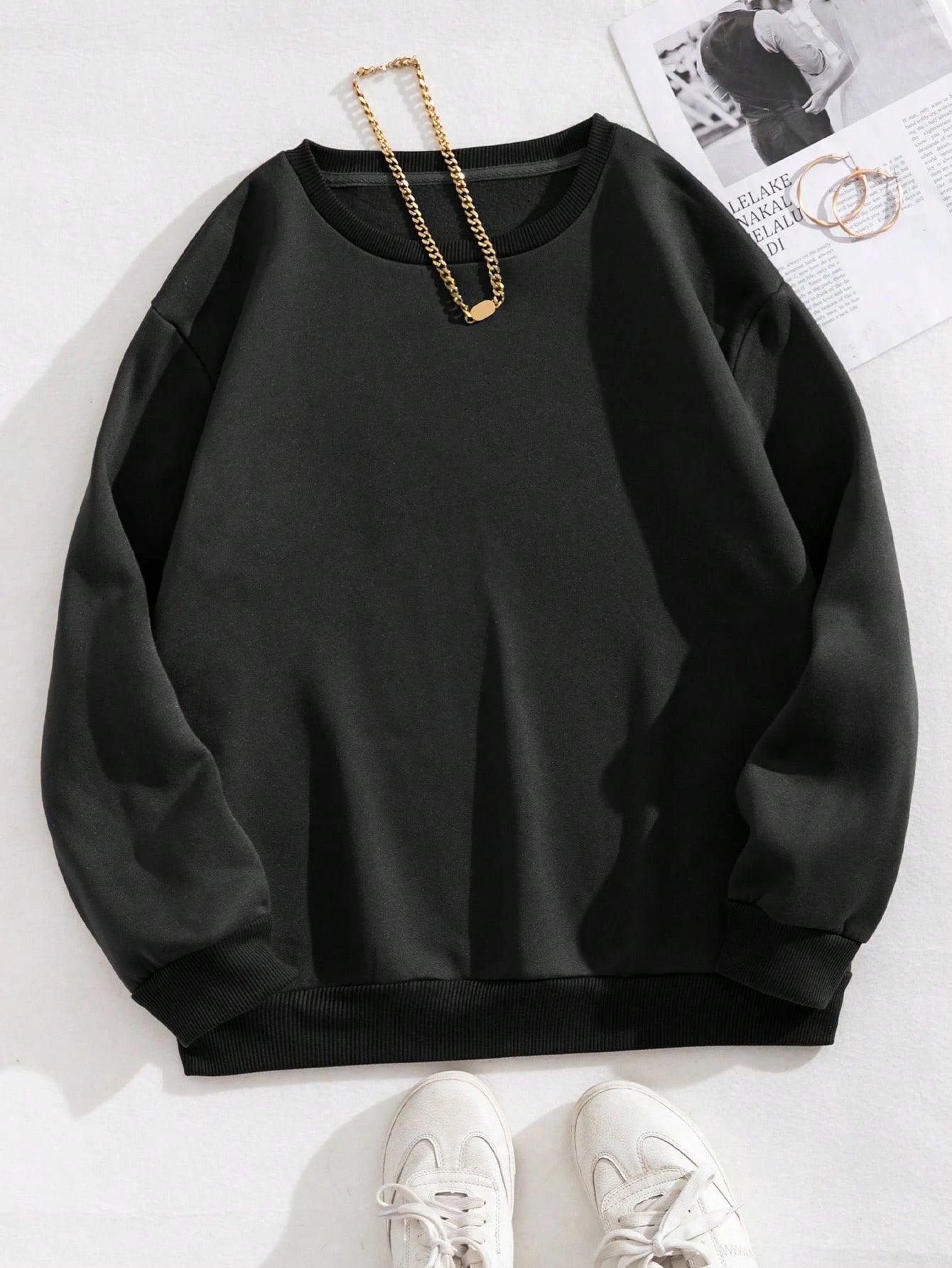 Woman Sweatshirt Casual Solid Color All-Match Clothing Loose Fashionable Pullovers Autumn Crewneck Warm  Female Hoodies - Acros
