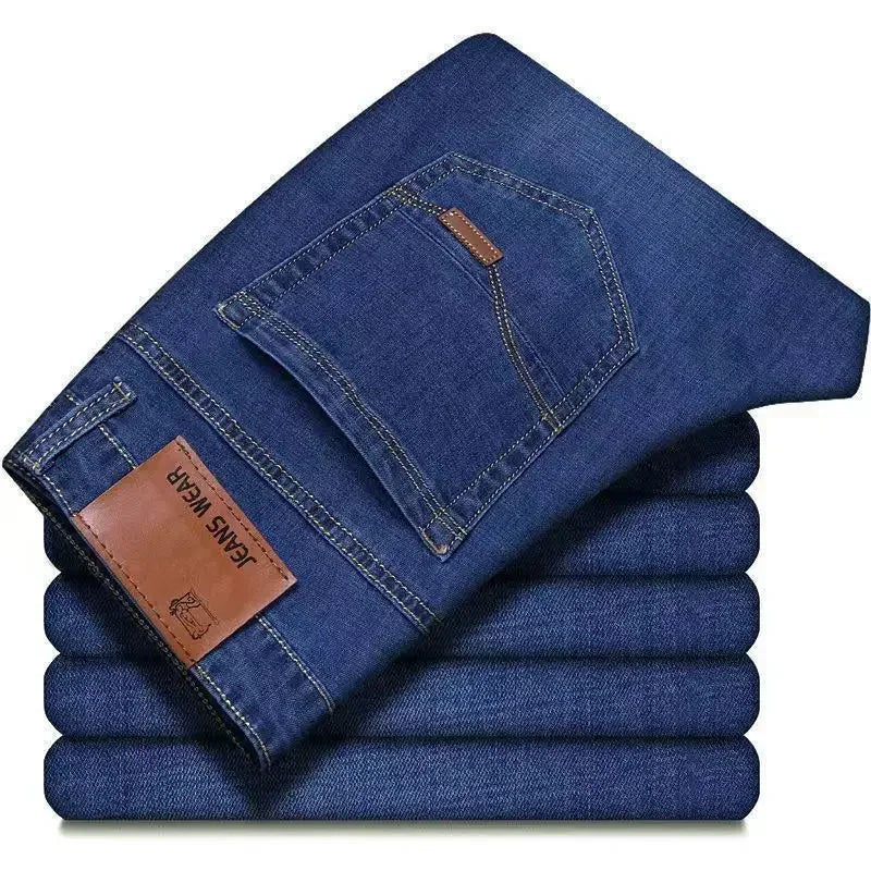 2025New JEAN Business Men's Jeans Casual Straight Fashion Classic Blue Black Work Denim Trousers Male Brand Clothing
