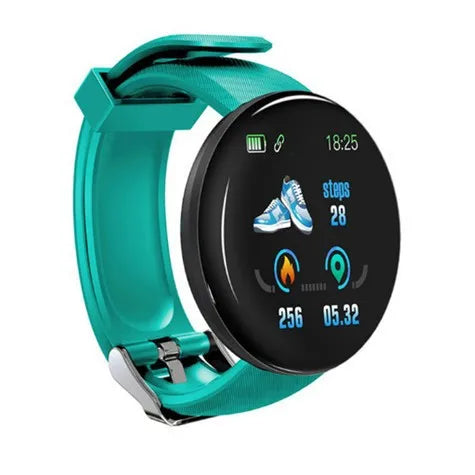 Ansoff D18 smart watch with round digital display, heart rate monitor, fitness tracker, and adjustable band for men and women.