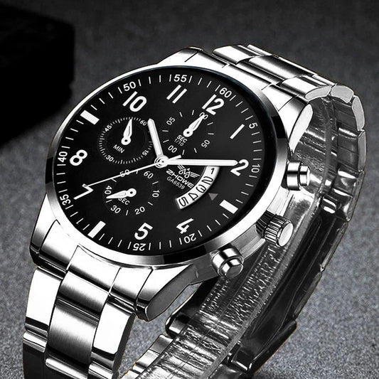 1PC Men's Luxury Watch Fashion Business Calendar Men's Steel Belt Watch Men's Christmas Valentine's Day Gift - Acros