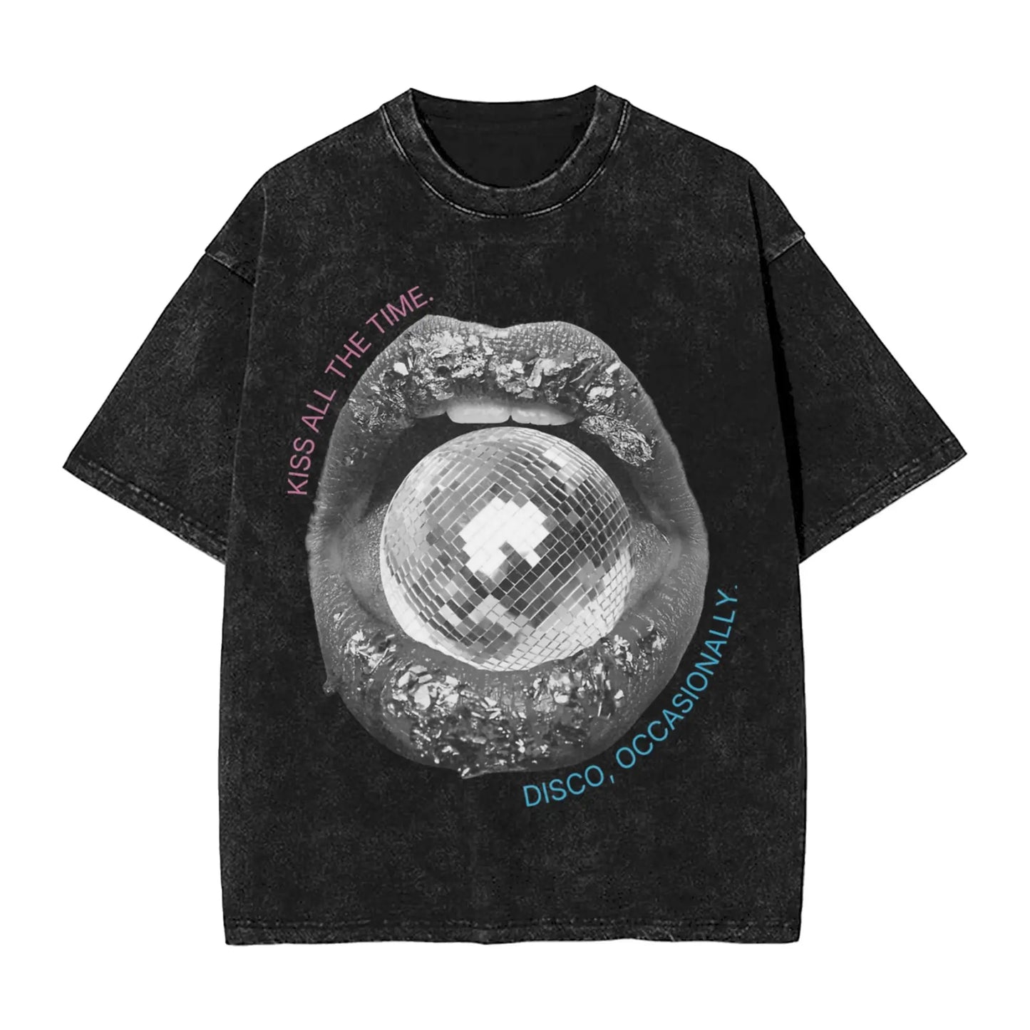 Ansoff washed Harry Styles Kiss All The Time disco-themed short sleeve streetwear T-shirt for men and women, casual summer style.