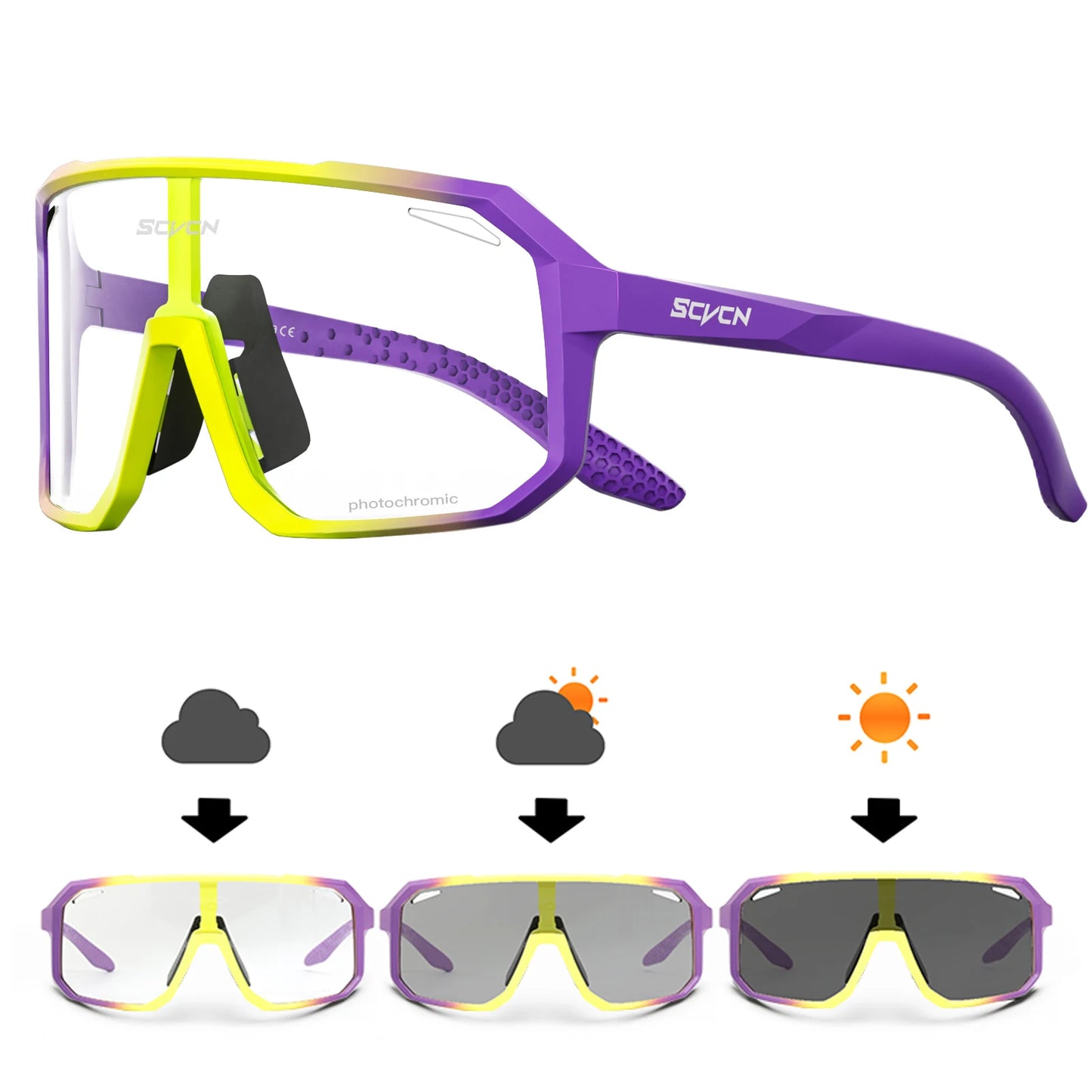 Ansoff photochromic cycling glasses for men and women, mountain biking outdoor sports sunglasses with adjustable fit