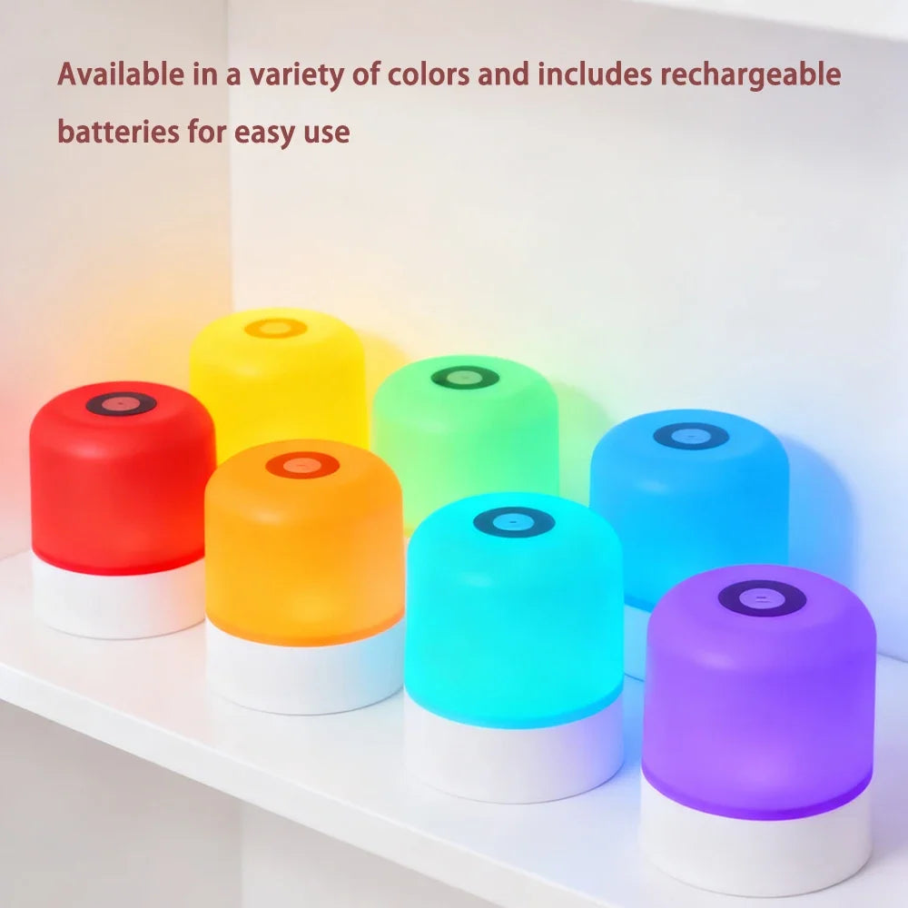 Ansoff LED night light with dimmable RGB touchscreen, rechargeable and plug-in desktop bedside lamp for bedroom and reading.