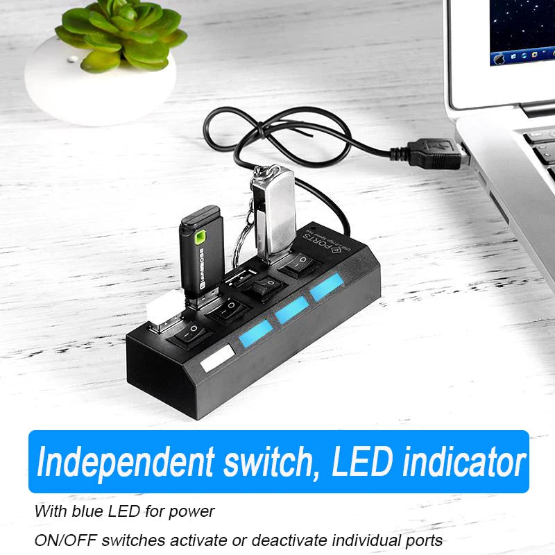 High Speed 4/7 Ports USB HUB 2.0 Adapter Expander Multi USB Splitter Multiple Extender with LED Lamp Switch for PC Laptop - Acros
