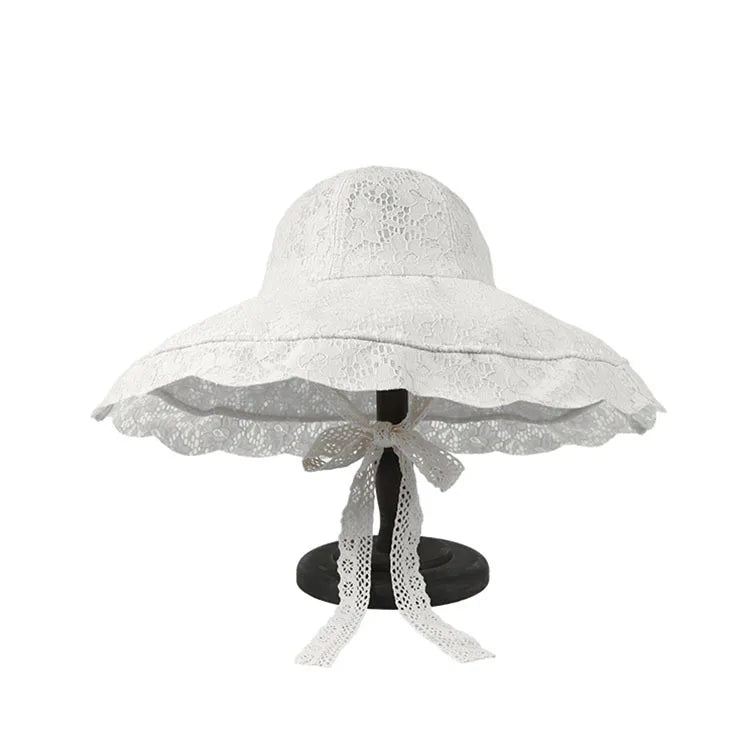 Summer Lace Sun Hat Women  Wide Brim Sun Hat Women Lace Hat Summer White Black Lace Party Wedding Packable Beach Hat
