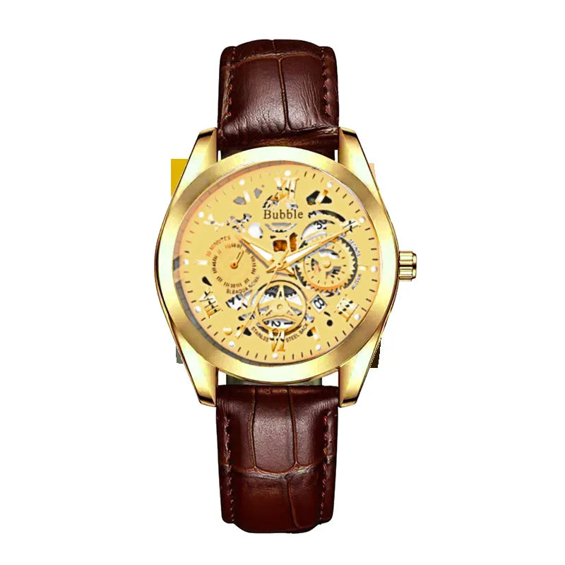 Men's Watch Brand Trendy Original Sport Luminous Waterproof Roman Hollow Leather Strap Male Fashion Quartz Clock Watches gift